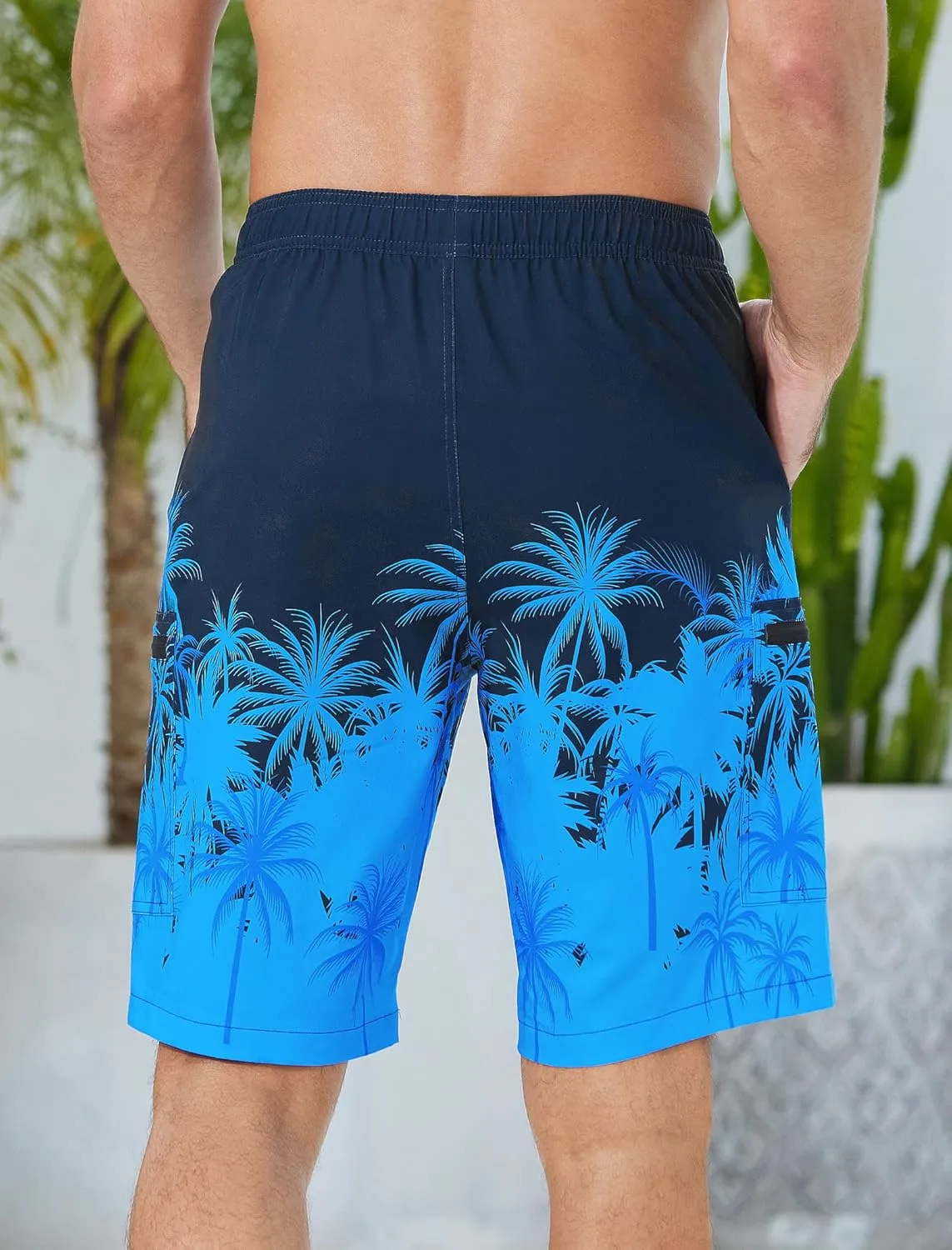 Mens Swim Trunks with Compression Liner Zipper Cargo Pockets Bathing Suit 9 Inch Quick-Dry Swimming Shorts
