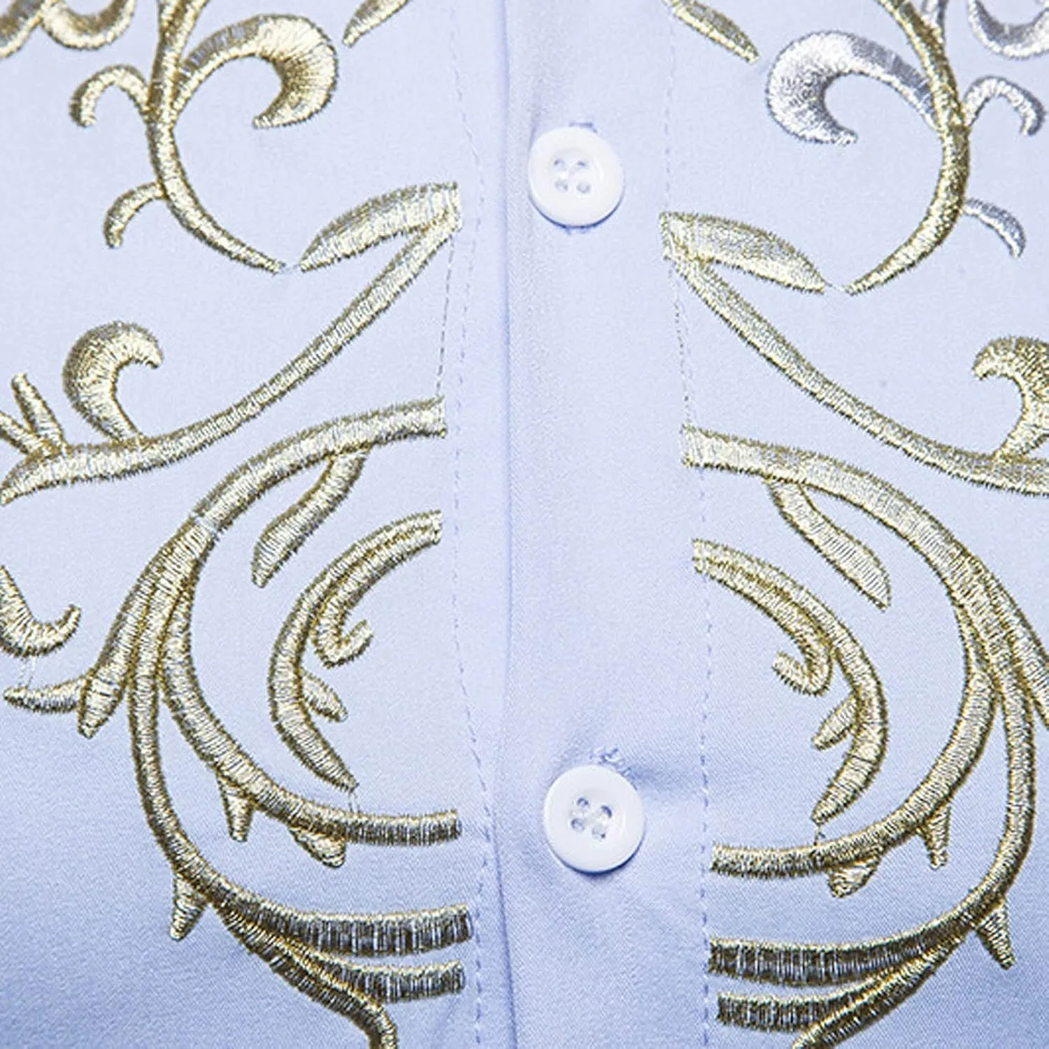 Mens T Shirts Casual Floral Embroidery Long Sleeve Dress Shirt Slim Fit Solid Button Up Tees Shirt Trendy Clothes