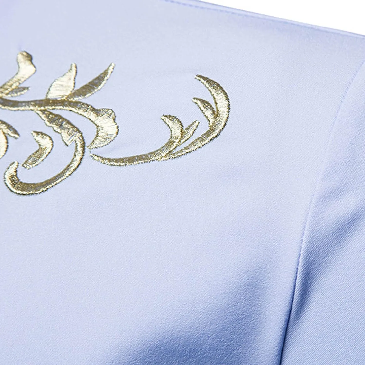 Mens T Shirts Casual Floral Embroidery Long Sleeve Dress Shirt Slim Fit Solid Button Up Tees Shirt Trendy Clothes