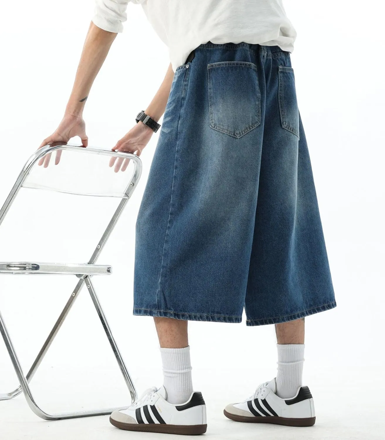 Men's Teen Acid Wash Y2K Jorts Baggy Jean Shorts Wide Leg Loose Fit Streetwear Hip Hop Summer Jnco Shorts