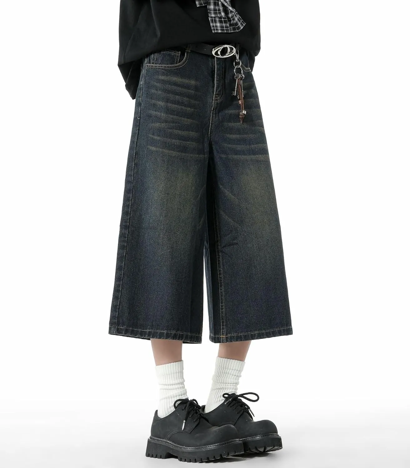Men's Teen Acid Wash Y2K Jorts Baggy Jean Shorts Wide Leg Loose Fit Streetwear Hip Hop Summer Jnco Shorts