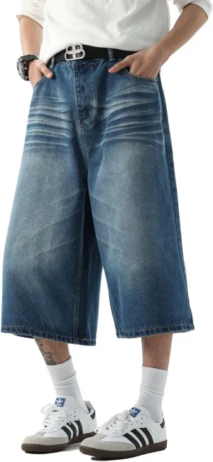 Men's Teen Acid Wash Y2K Jorts Baggy Jean Shorts Wide Leg Loose Fit Streetwear Hip Hop Summer Jnco Shorts