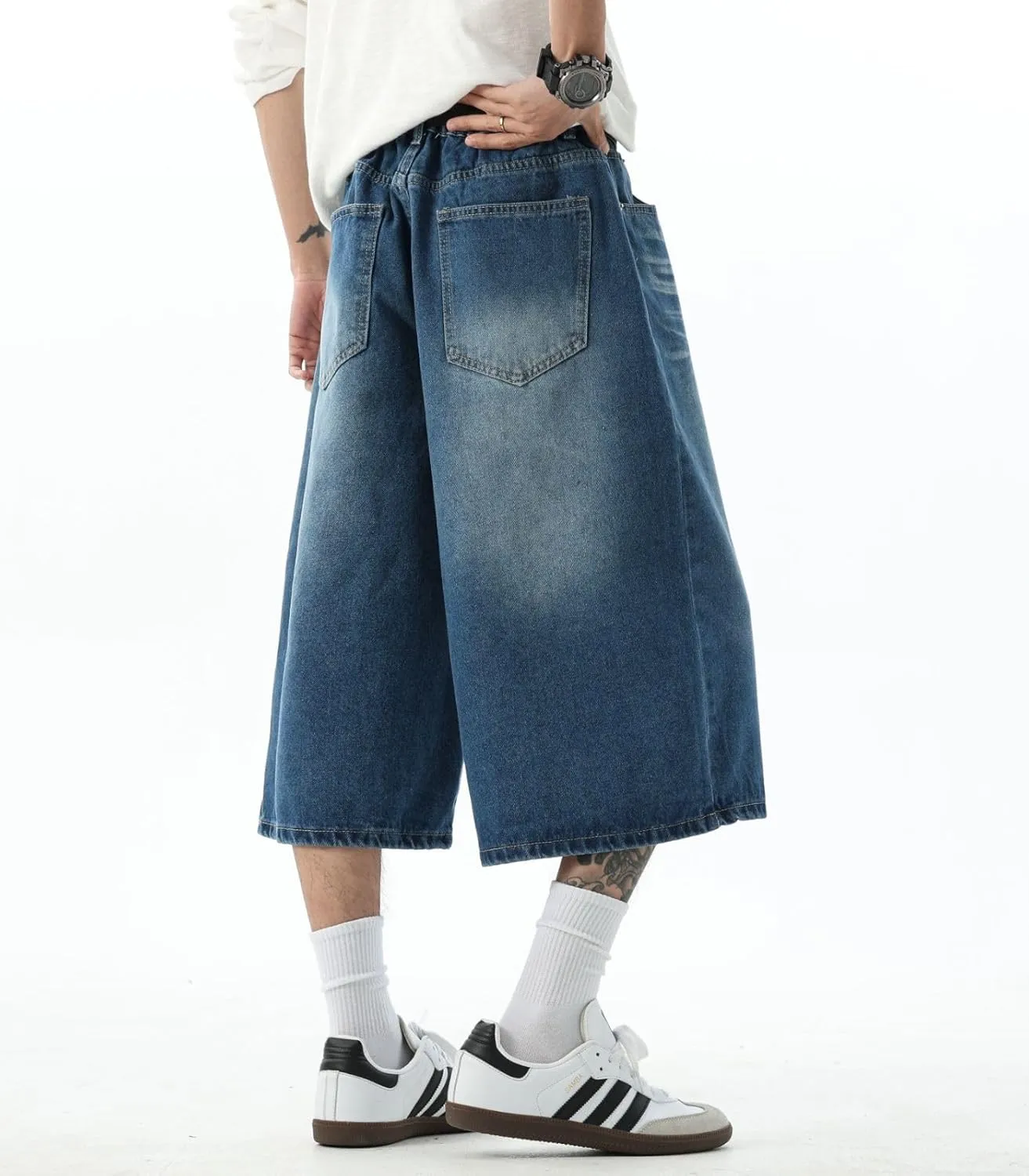 Men's Teen Acid Wash Y2K Jorts Baggy Jean Shorts Wide Leg Loose Fit Streetwear Hip Hop Summer Jnco Shorts