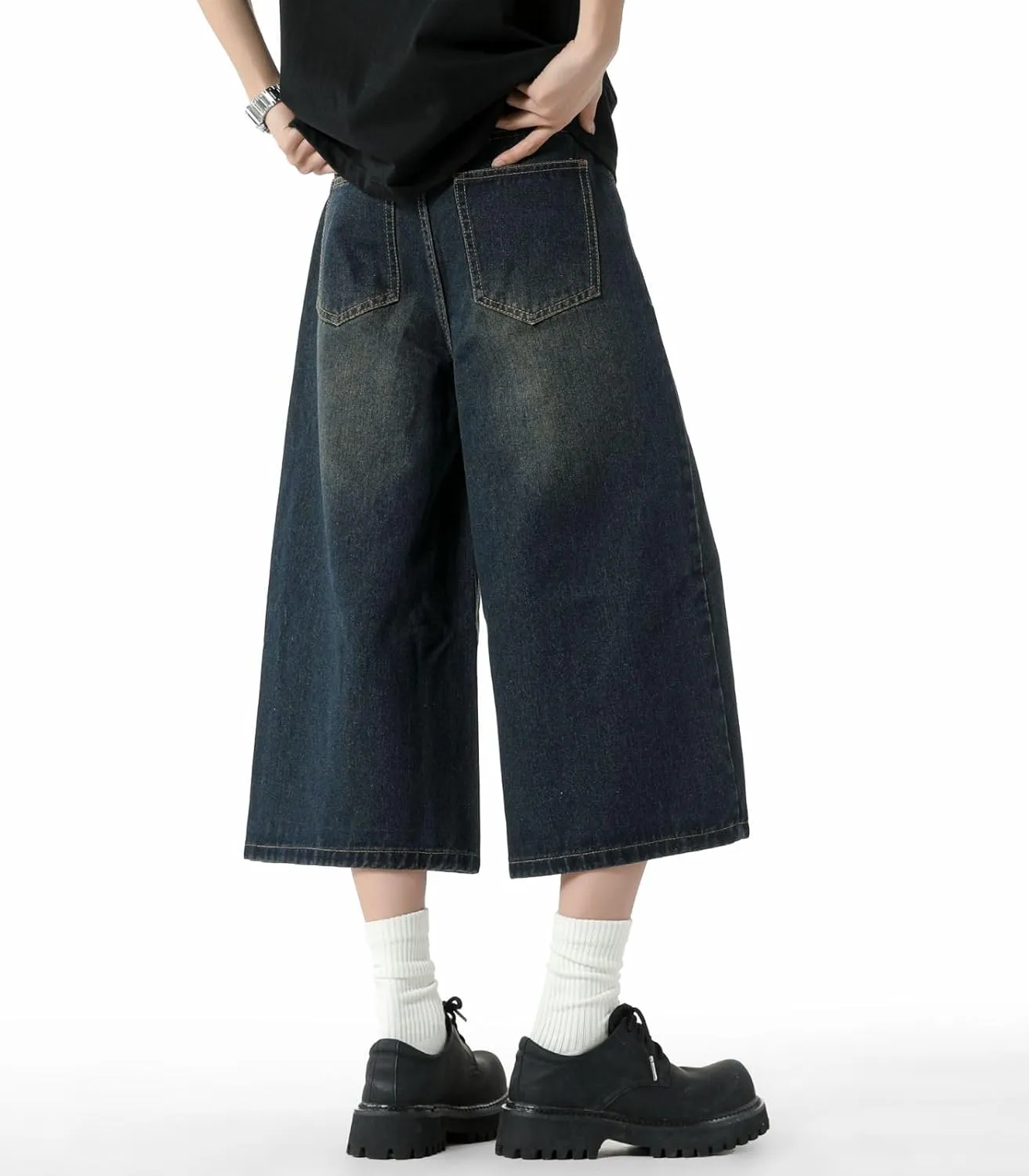 Men's Teen Acid Wash Y2K Jorts Baggy Jean Shorts Wide Leg Loose Fit Streetwear Hip Hop Summer Jnco Shorts