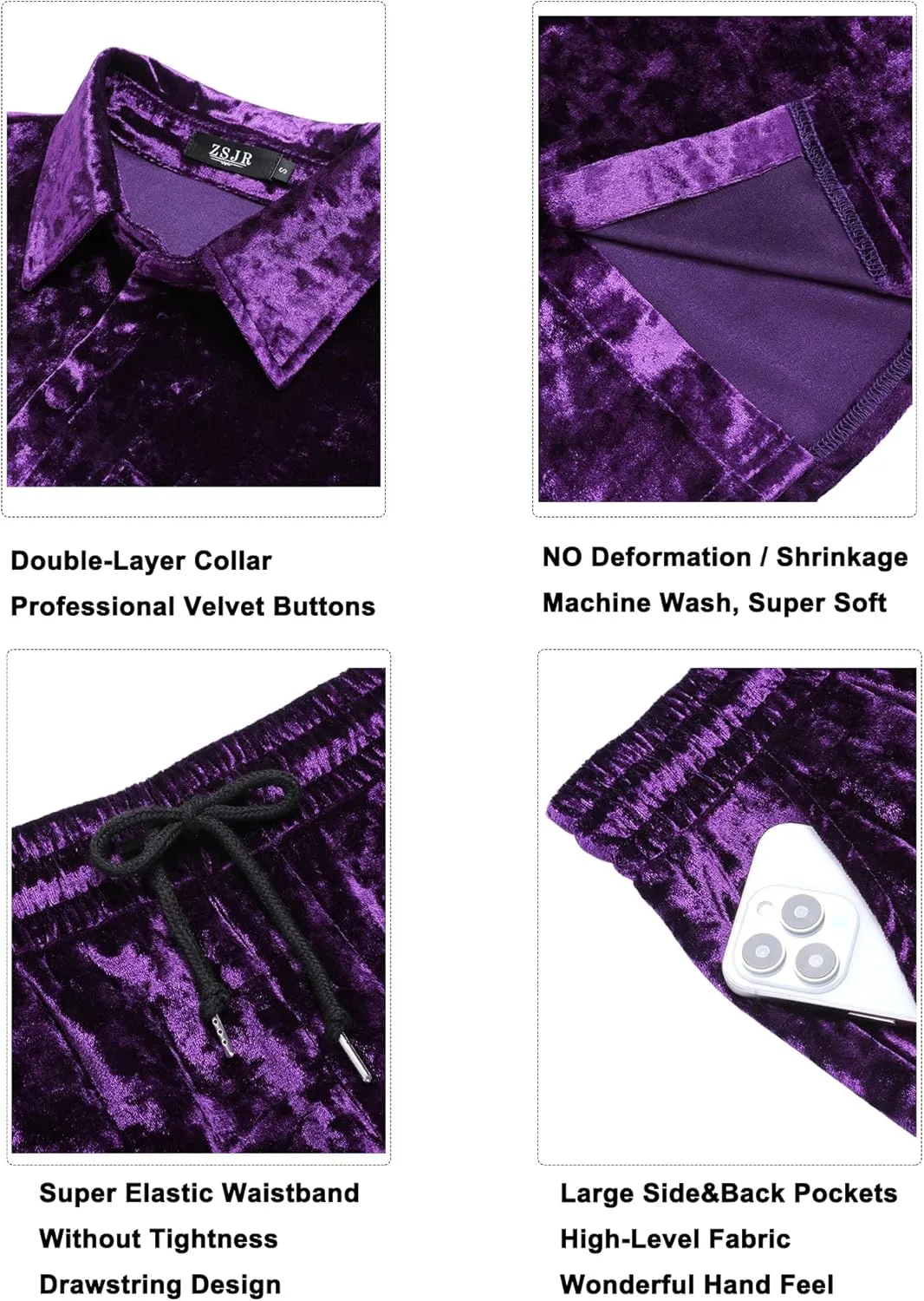 Mens Tracksuit Diamond Velvet Shirts and Shorts Set Fashion Casual 2 Piece Outfits for Men