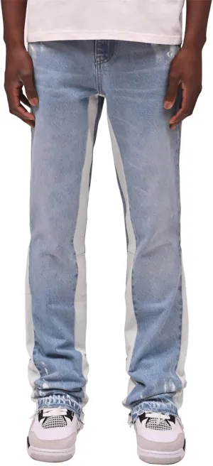 Mens Trendy Washed Denim Trousers Mid-Rise Contrast Color Regular Fit Casual Jean Pants with Pockets Streetwear
