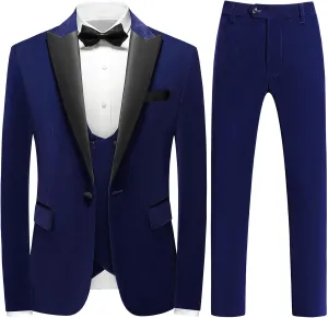 Mens Velvet 3 Piece Suits Slim Fit Peaked Lapel One Button Tuxedo Dinner Jacket Vest Pants Suit Set