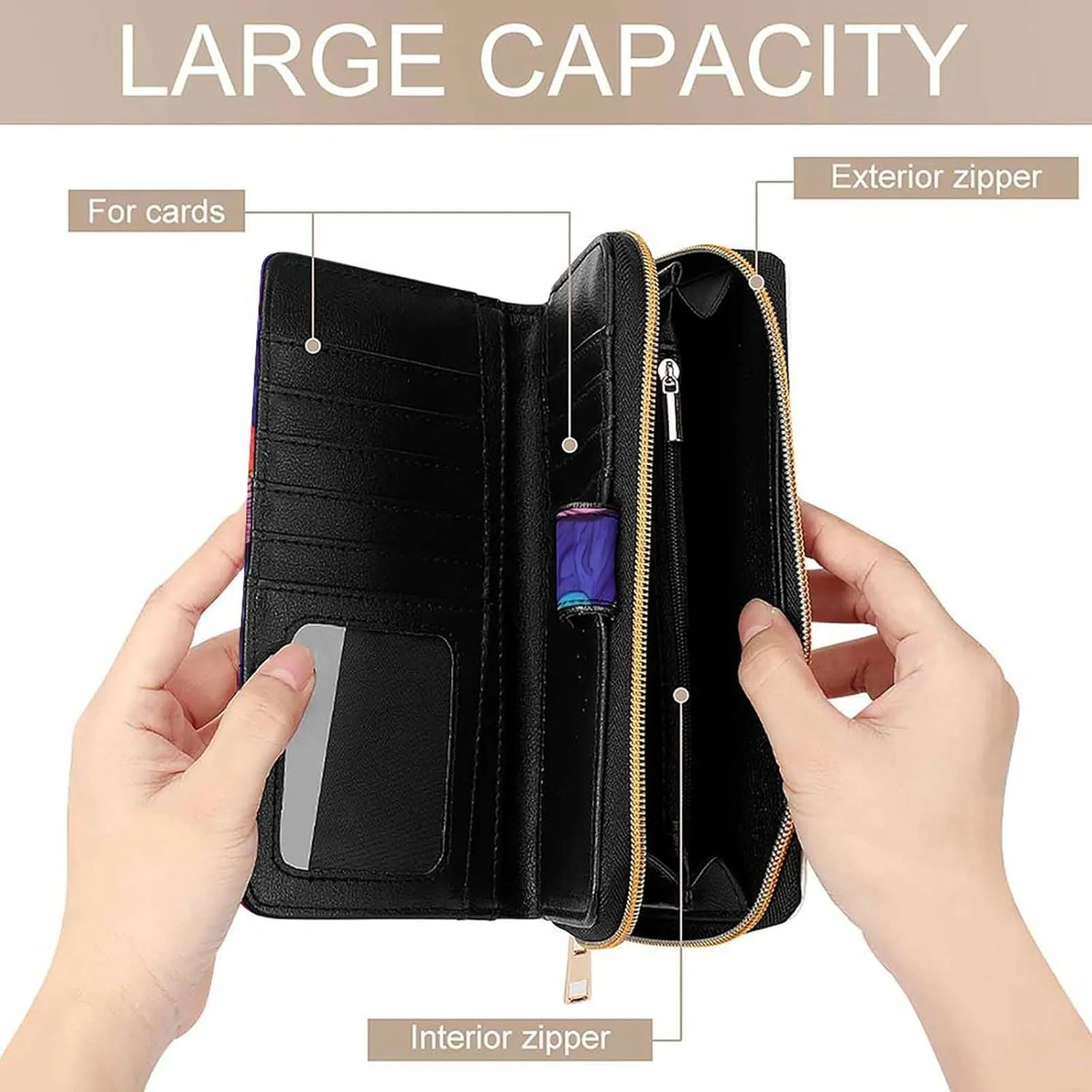 Mens Wallet with 12 Card Slots, Portable Large Capacity Wallets for Travel, Multi-Functional Funny Trippy Magic Mushrooms Art Printed Wallets Purse for Daily Use
