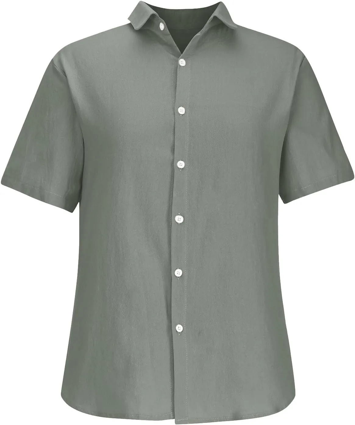 Mens's Cotton Linen Lightweight Lapel Shirts Summer Short Sleeve Solid Button Down Shirt Casual Fashion Tropical Tops