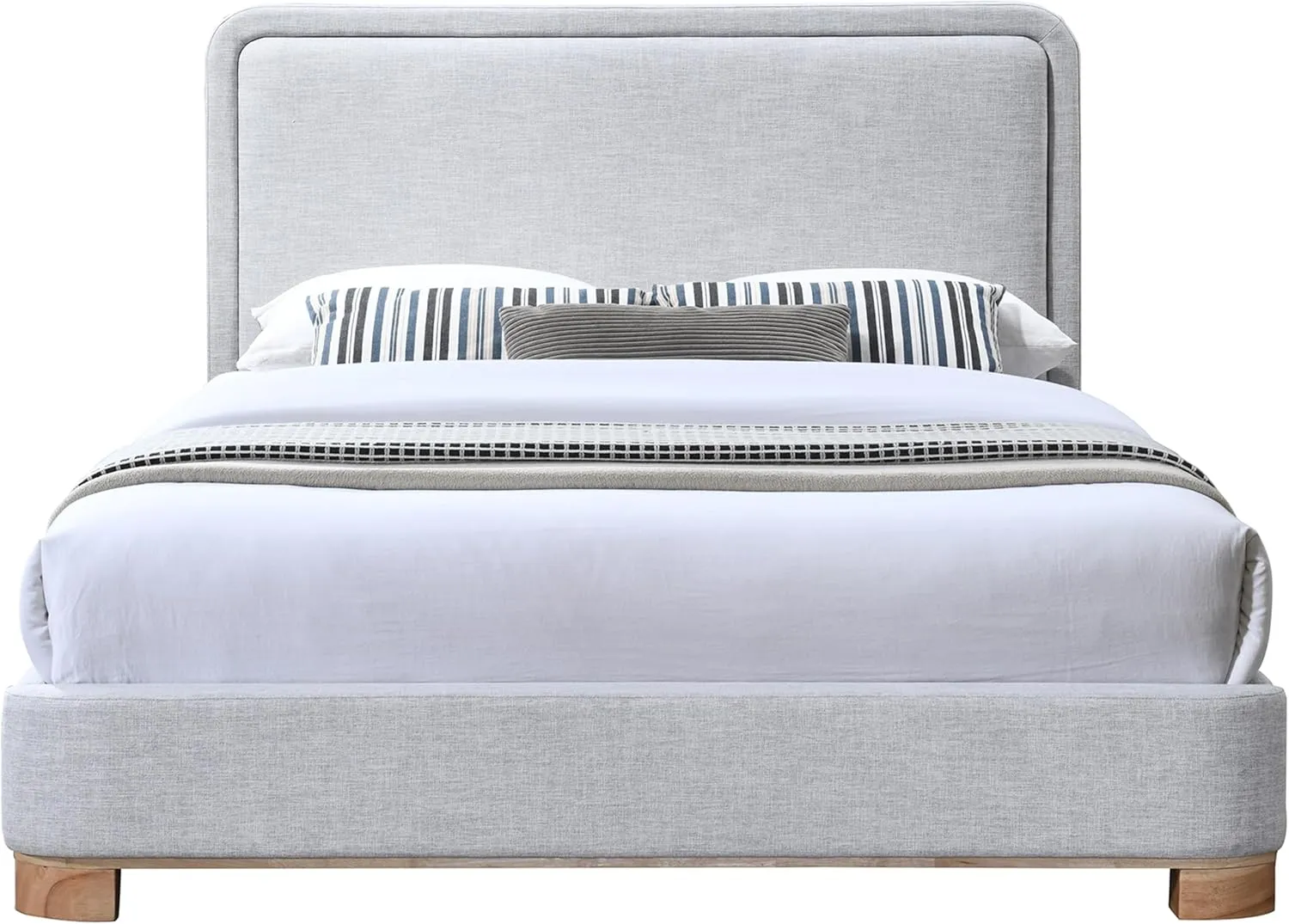 Meridian Furniture B1201Grey-Q Nolita Collection Modern | Contemporary Queen Bed with Soft Light Grey Durable Linen Textured Fabric, Solid Wood Natural Finish, 64.5" W x 87.5" D x 47.5" H, Grey, Queen