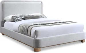 Meridian Furniture B1201Grey-Q Nolita Collection Modern | Contemporary Queen Bed with Soft Light Grey Durable Linen Textured Fabric, Solid Wood Natural Finish, 64.5" W x 87.5" D x 47.5" H, Grey, Queen