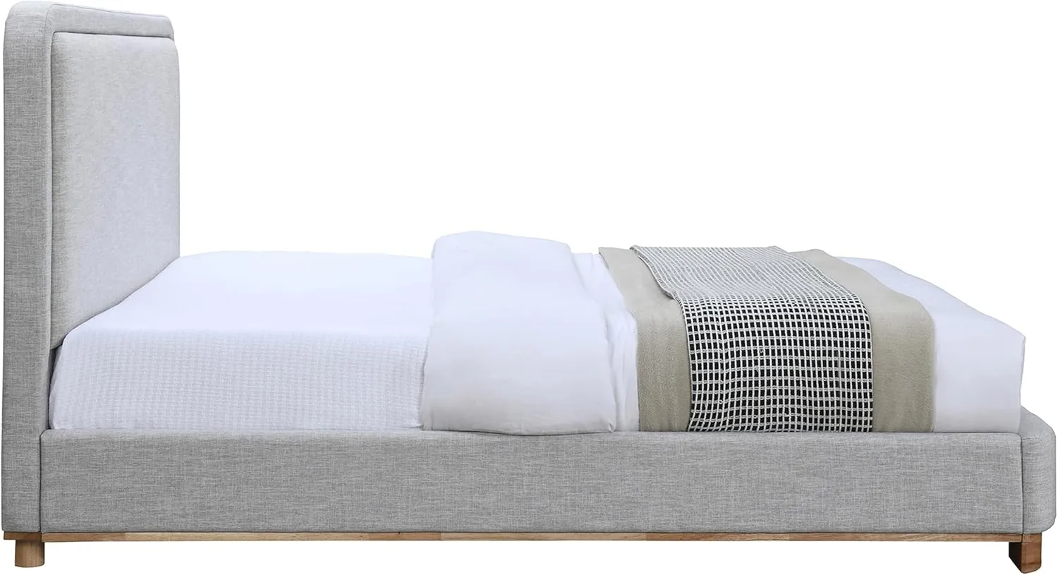 Meridian Furniture B1201Grey-Q Nolita Collection Modern | Contemporary Queen Bed with Soft Light Grey Durable Linen Textured Fabric, Solid Wood Natural Finish, 64.5" W x 87.5" D x 47.5" H, Grey, Queen