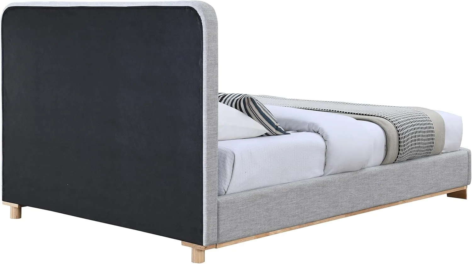 Meridian Furniture B1201Grey-Q Nolita Collection Modern | Contemporary Queen Bed with Soft Light Grey Durable Linen Textured Fabric, Solid Wood Natural Finish, 64.5" W x 87.5" D x 47.5" H, Grey, Queen