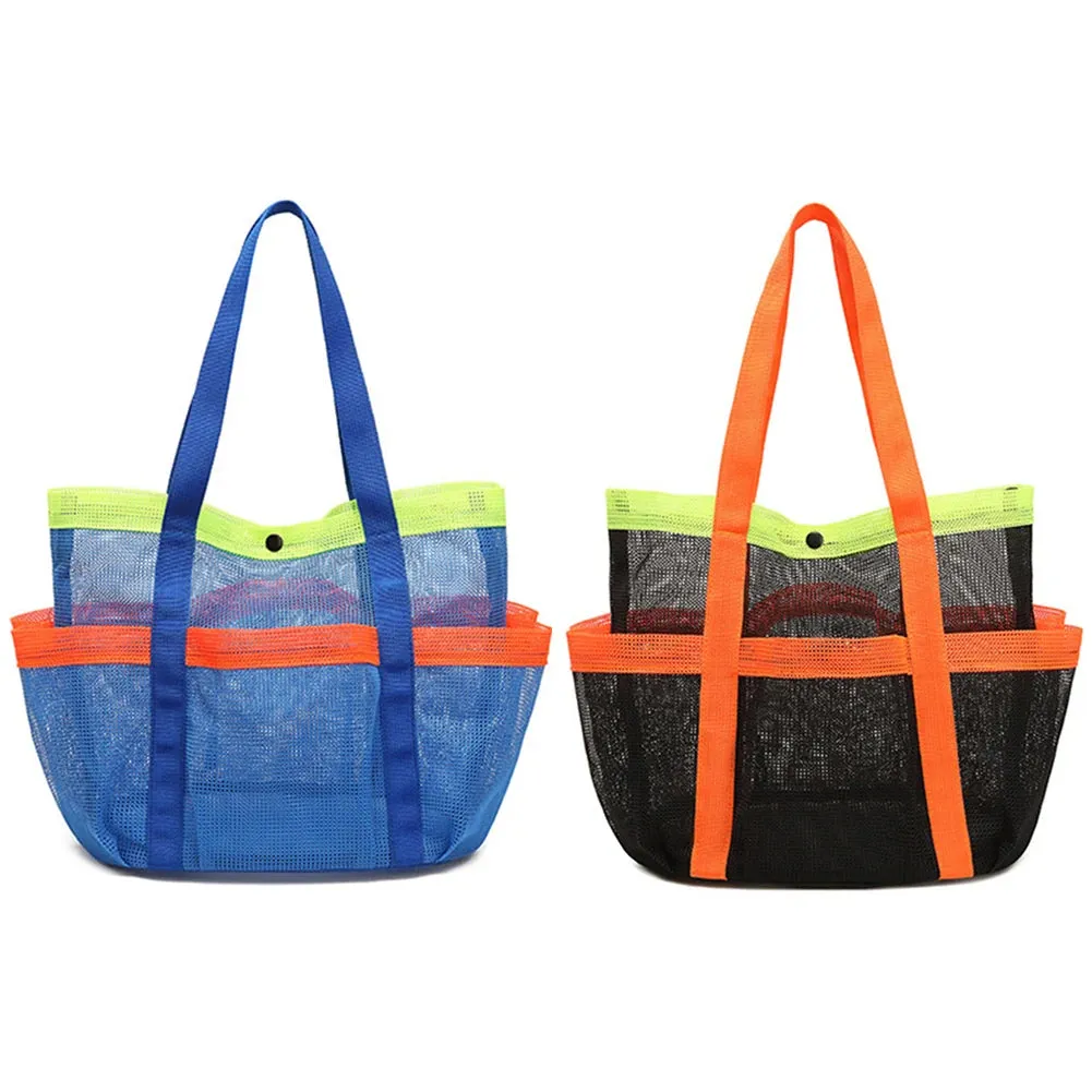Mesh Beach Bag Large Beach Tote Bag Sandproof Foldable Swimming Pool Bag 7 Pockets for Cruise Swim Vacation Essentials