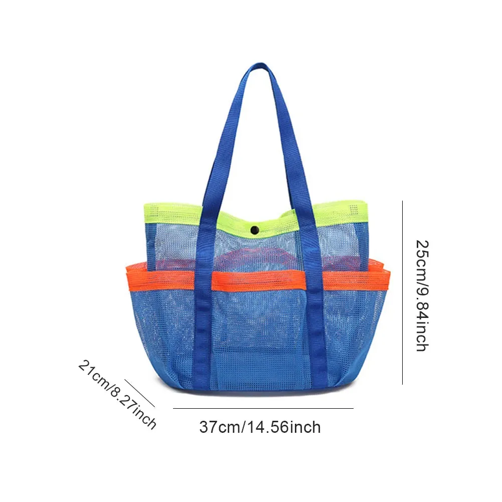 Mesh Beach Bag Large Beach Tote Bag Sandproof Foldable Swimming Pool Bag 7 Pockets for Cruise Swim Vacation Essentials