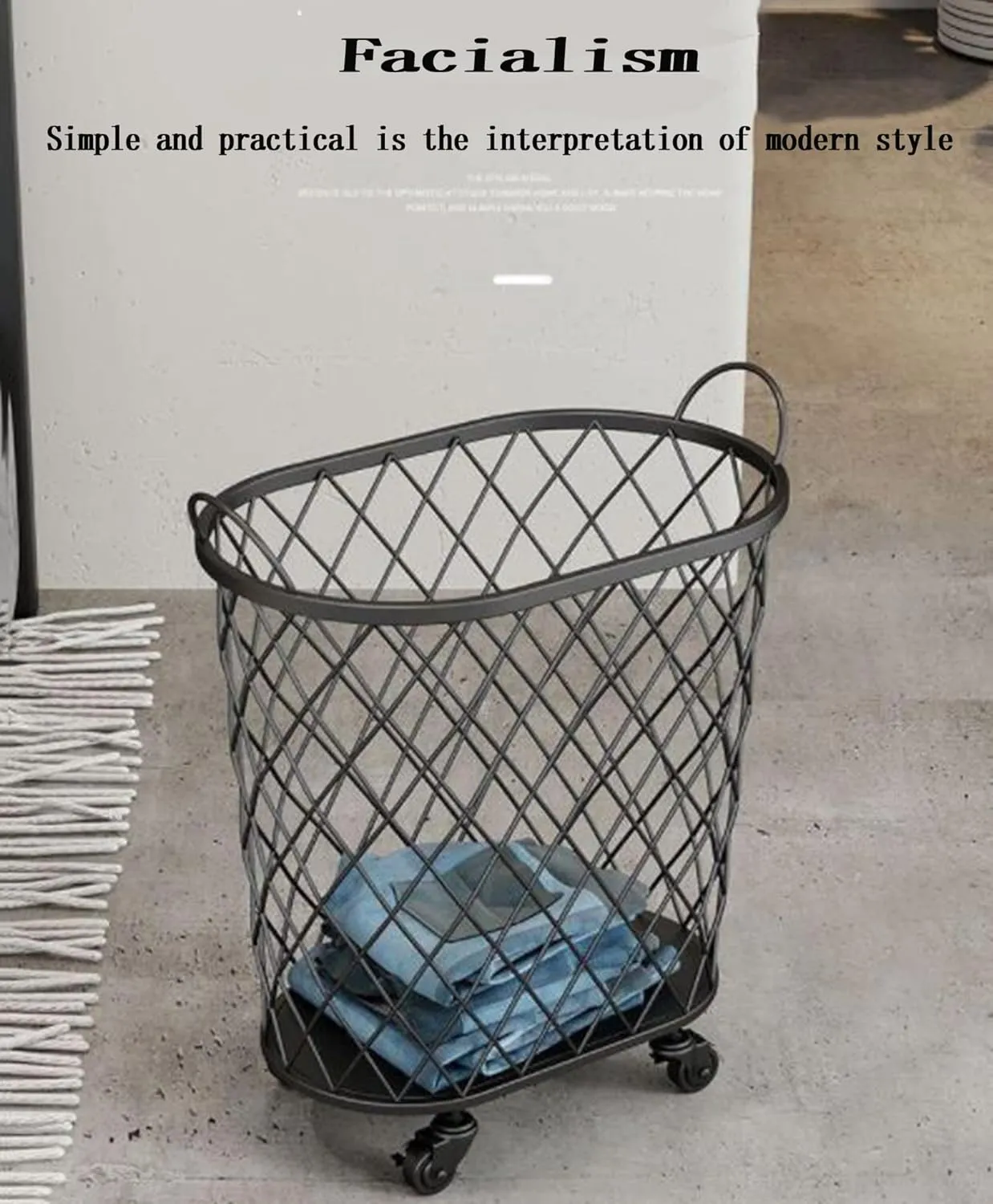 Mesh Metal Rolling Laundry Hamper -Iron Scandinavian ins Bathroom Dirty Clothes Basket - 360 Laundry Hamper with Wheels - Toy Storage Frame