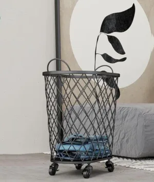 Mesh Metal Rolling Laundry Hamper -Iron Scandinavian ins Bathroom Dirty Clothes Basket - 360 Laundry Hamper with Wheels - Toy Storage Frame