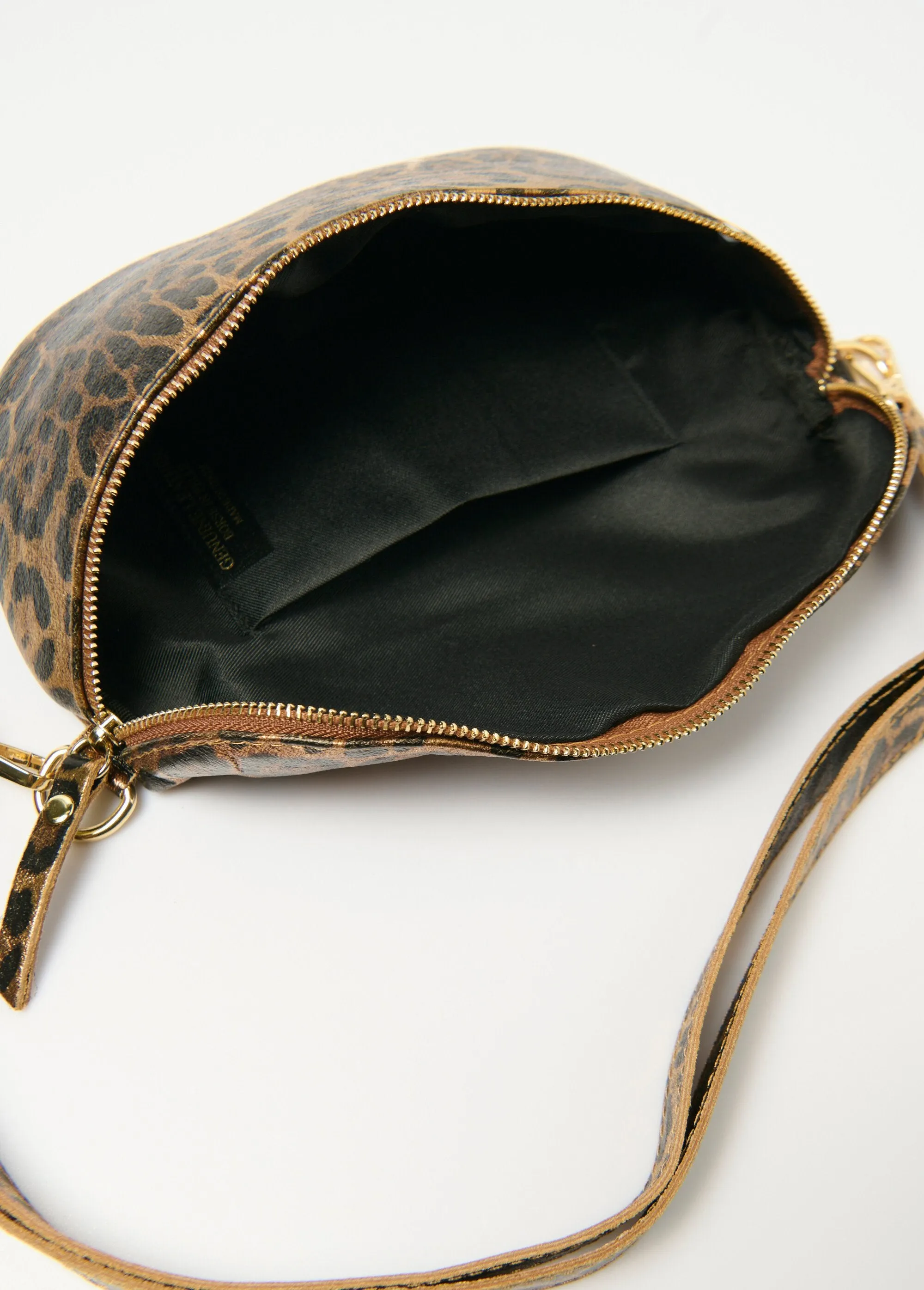 Metallic leopard leather fanny pack