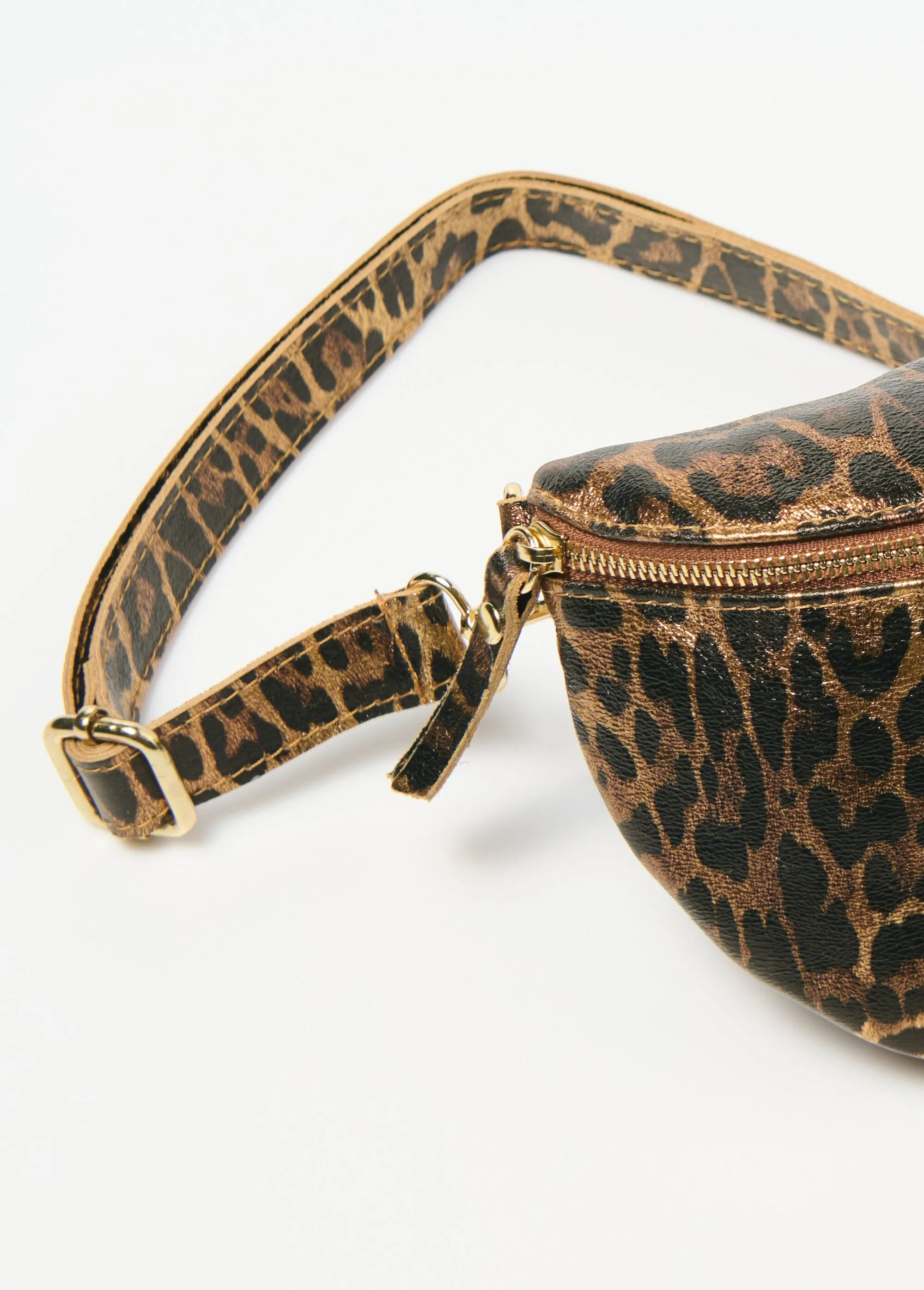 Metallic leopard leather fanny pack