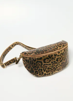 Metallic leopard leather fanny pack