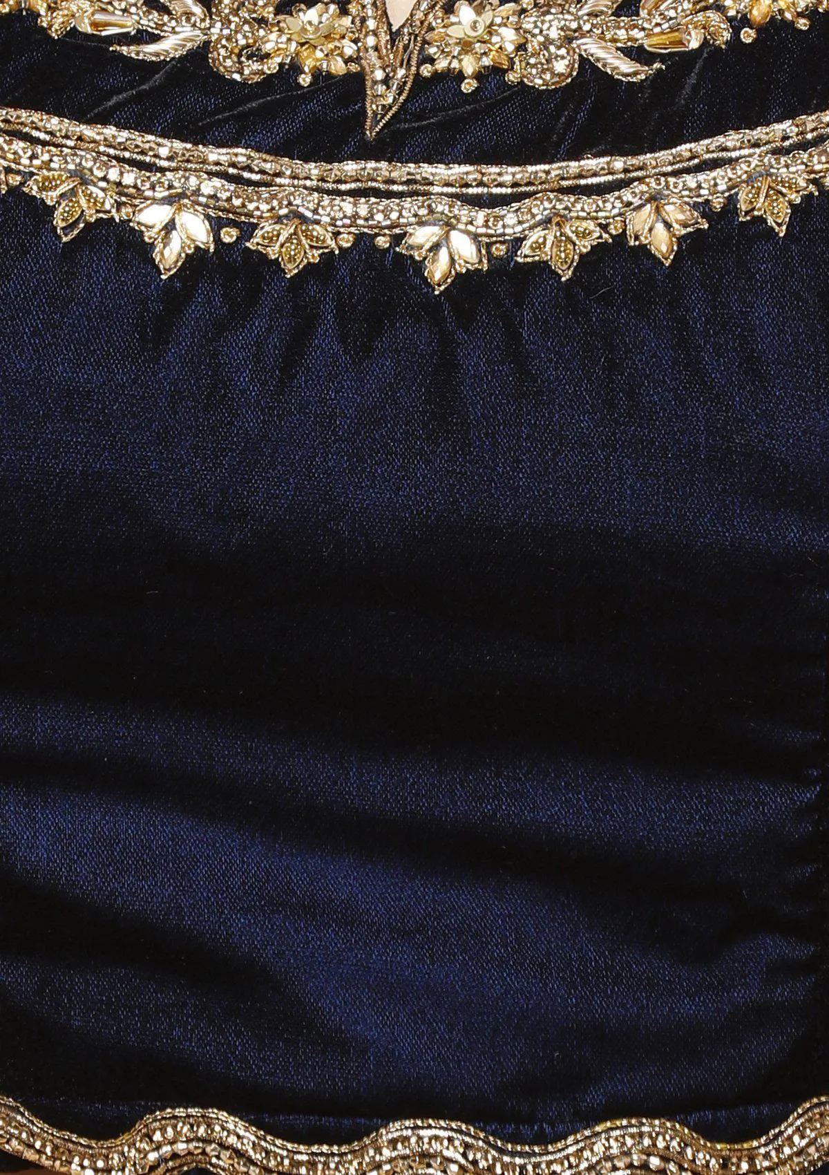 Midnight Blue Embellished Velvet Readymade Lehenga