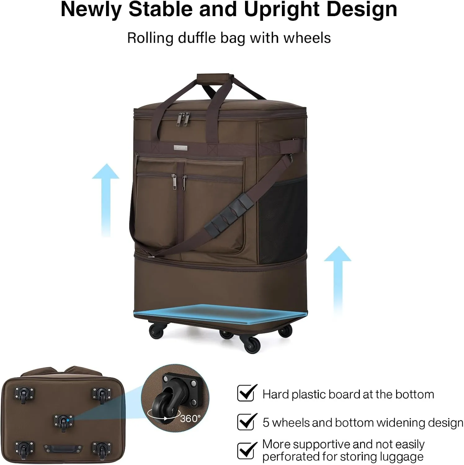 MILADA Travel Luggage Bag Suitcases with Wheels Expandable Foldable Collapsible Rolling Duffle Bag Large Suitcase for Men Women without Telescoping Handle, Coffee
