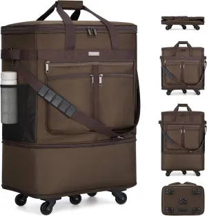 MILADA Travel Luggage Bag Suitcases with Wheels Expandable Foldable Collapsible Rolling Duffle Bag Large Suitcase for Men Women without Telescoping Handle, Coffee