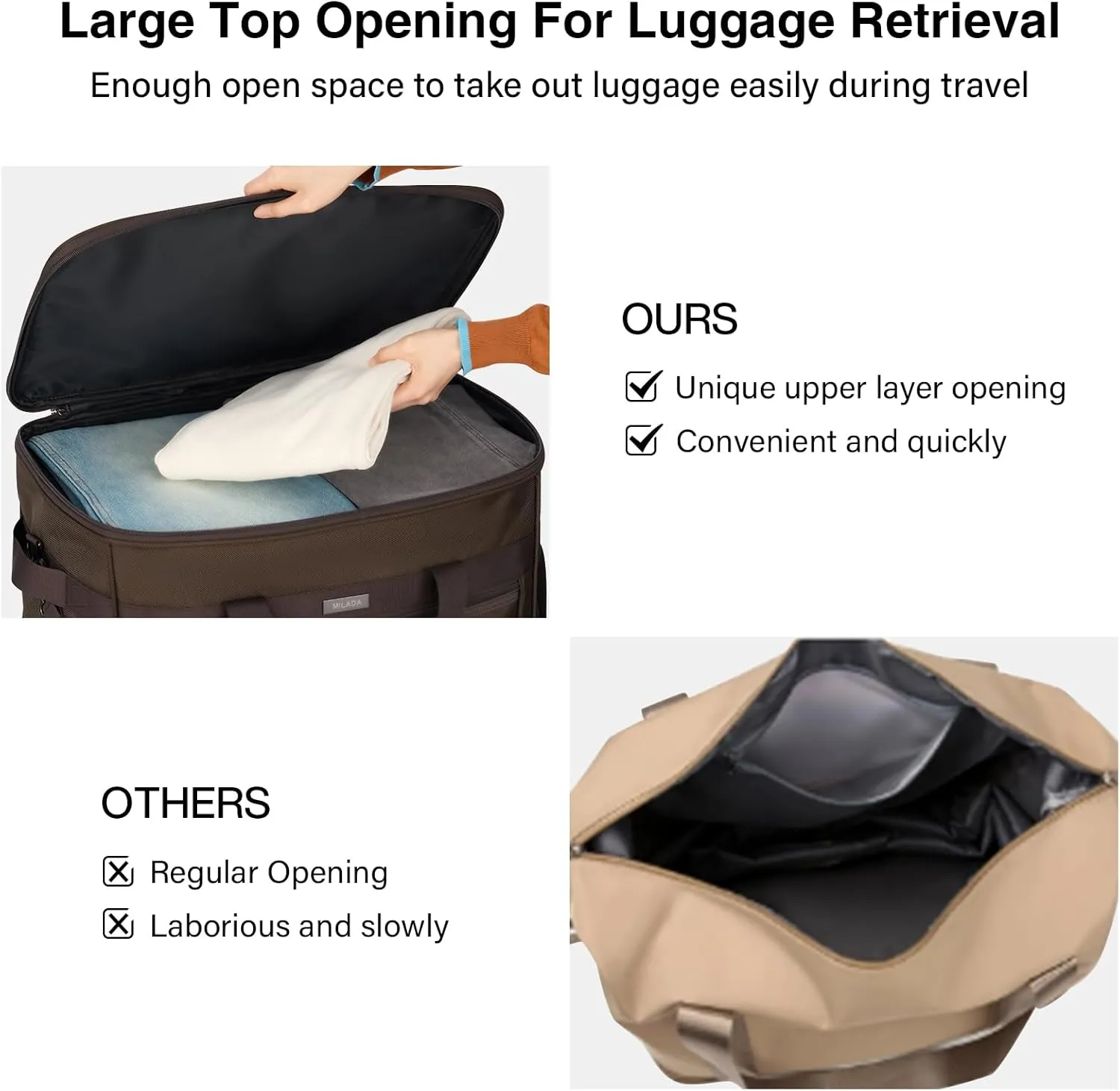 MILADA Travel Luggage Bag Suitcases with Wheels Expandable Foldable Collapsible Rolling Duffle Bag Large Suitcase for Men Women without Telescoping Handle, Coffee