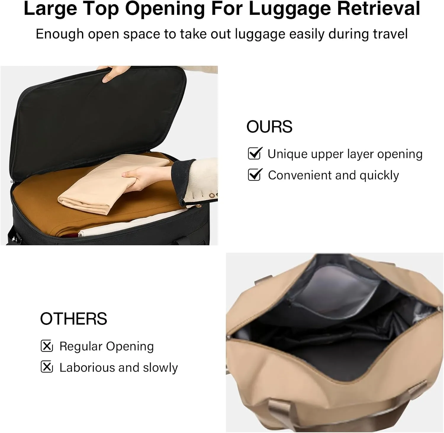 MILADA Travel Luggage Bag Suitcases with Wheels Expandable Foldable Travel Bag Collapsible Rolling Duffle Bag Large Suitcase for Men Women without Telescoping Handle, Black