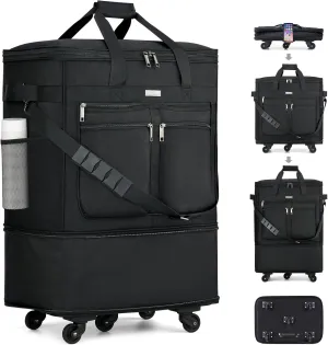 MILADA Travel Luggage Bag Suitcases with Wheels Expandable Foldable Travel Bag Collapsible Rolling Duffle Bag Large Suitcase for Men Women without Telescoping Handle, Black