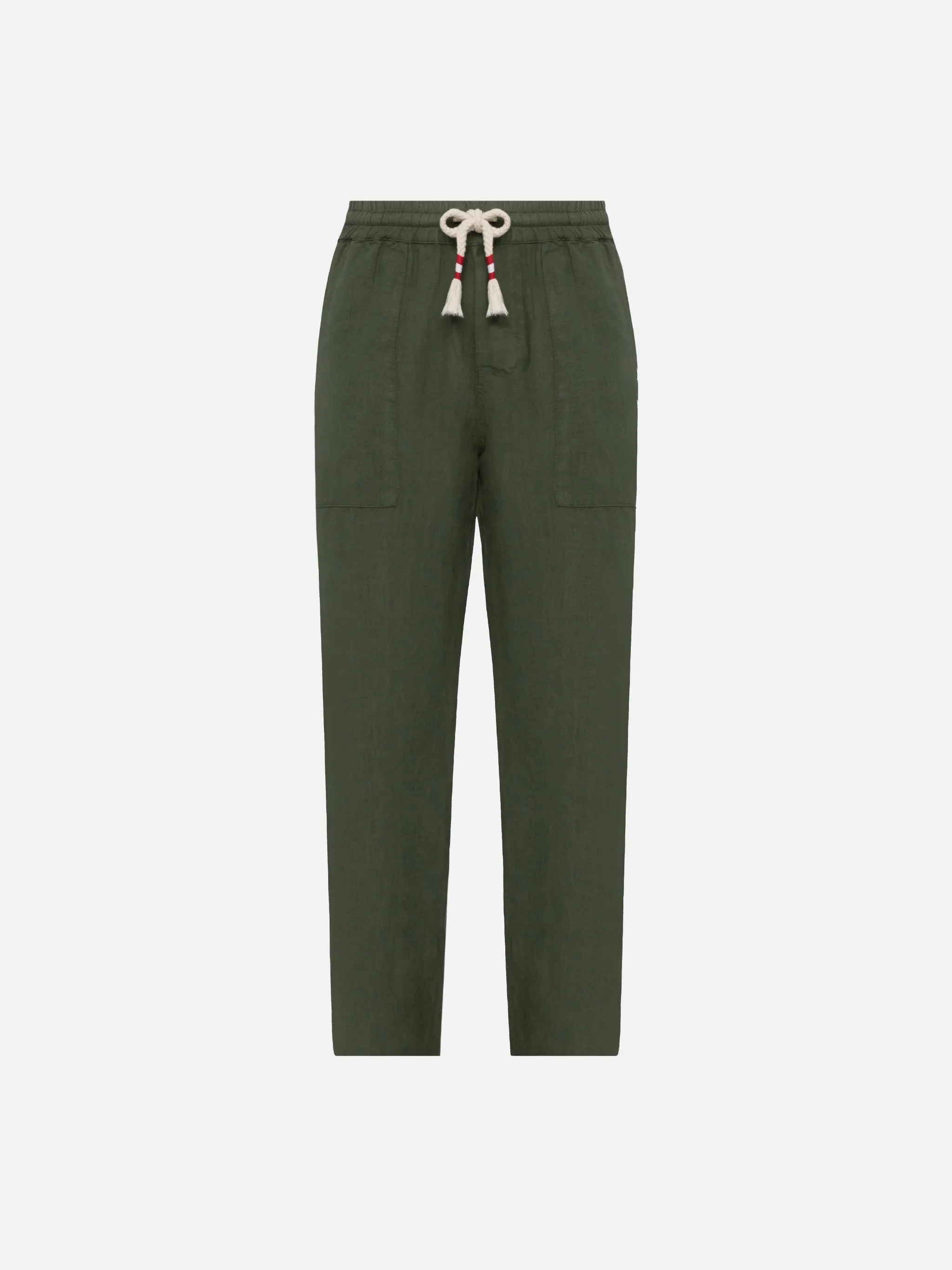 Military green linen pants Calais with drawstring