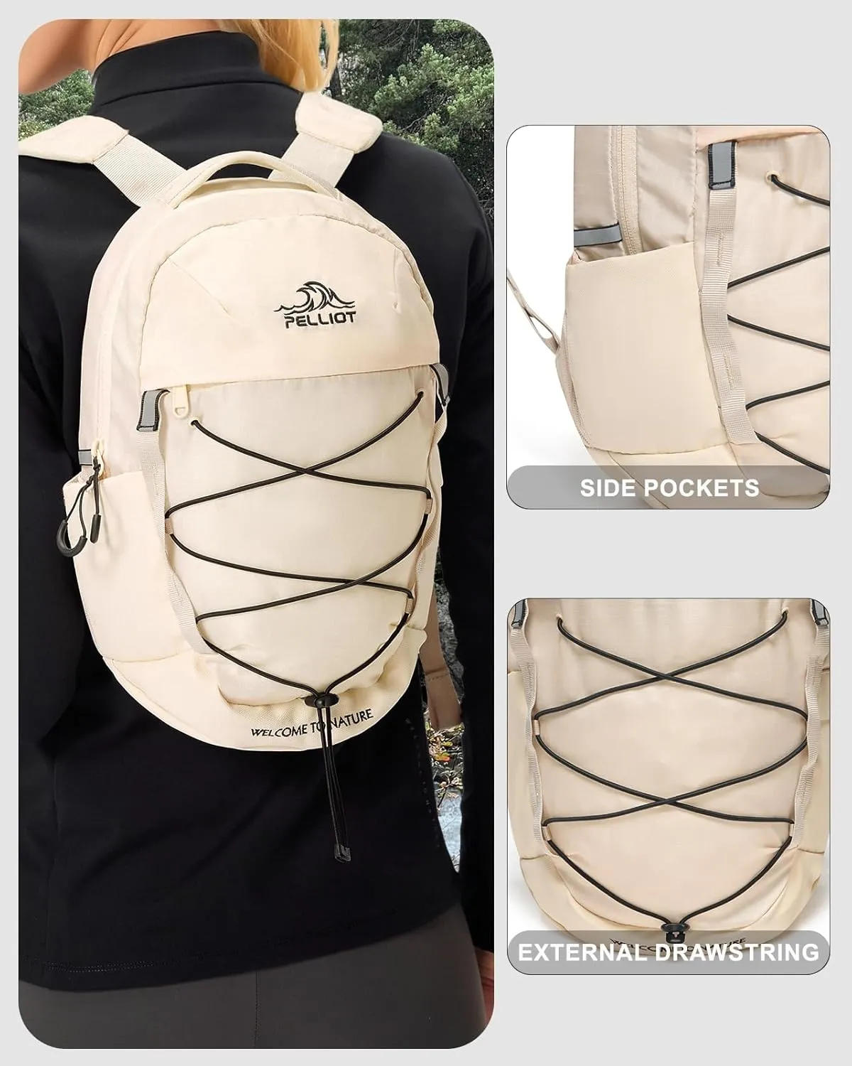 Mini Backpack 10L Water Repellent Casual Daypack Lightweight Hiking Backpack Small Back Pack for Women Men Off White