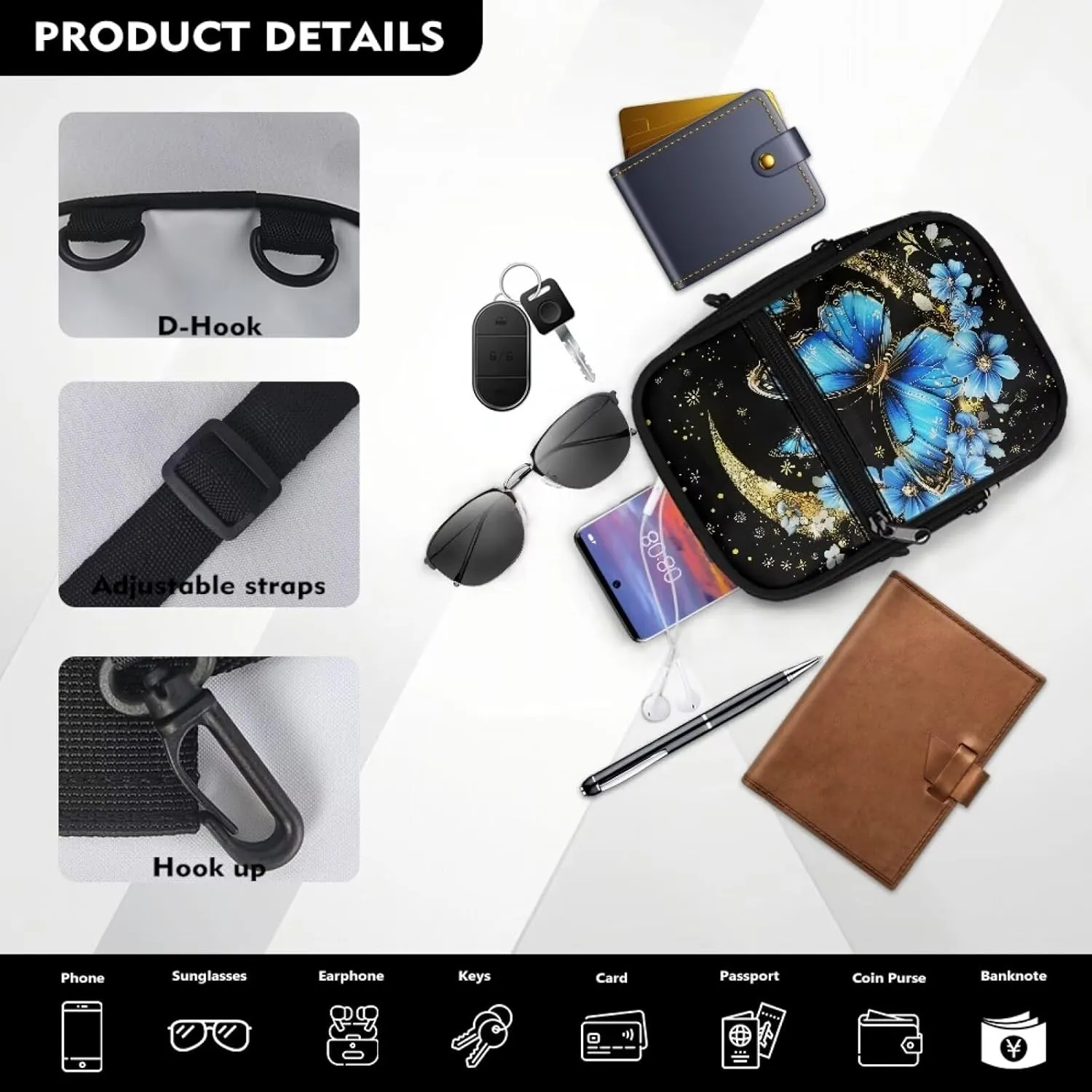 Mini Crossbody Shoulder Sling Bag Multi-Function Travel Pouch Bag Lightweight Stylish Cellphone Purse Wallet