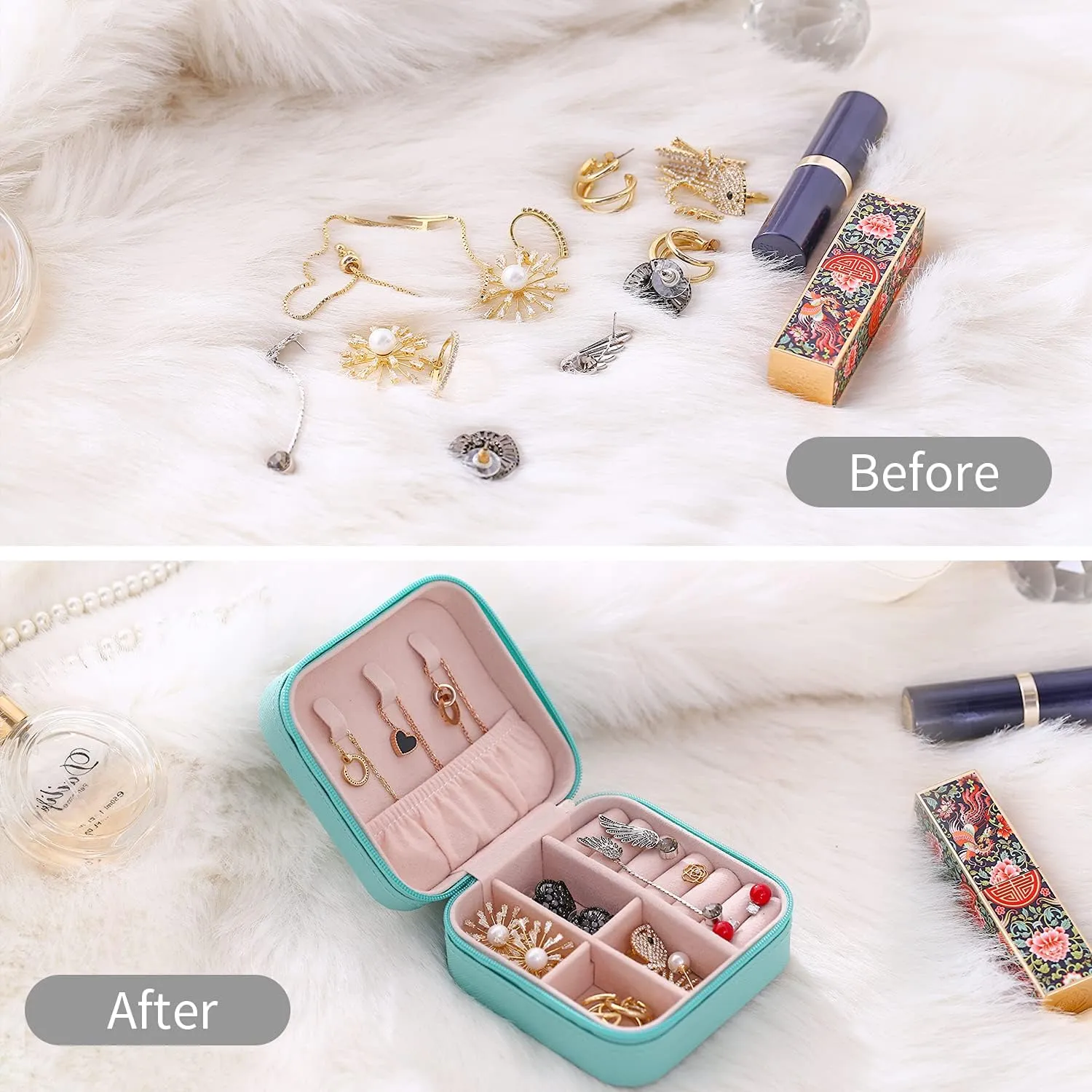 Mini Jewelry Travel Case, Small Jewelry Organizer, Portable Mini Storage Box for Rings, Earrings, Necklaces, Gift for Mother Mom, Girl, Daughter, Sisters, Bridesmaids, Mother's Day Gift (Blue-4pcs)