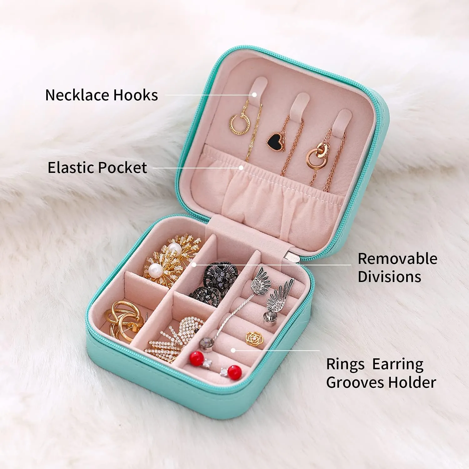 Mini Jewelry Travel Case, Small Jewelry Organizer, Portable Mini Storage Box for Rings, Earrings, Necklaces, Gift for Mother Mom, Girl, Daughter, Sisters, Bridesmaids, Mother's Day Gift (Blue-4pcs)