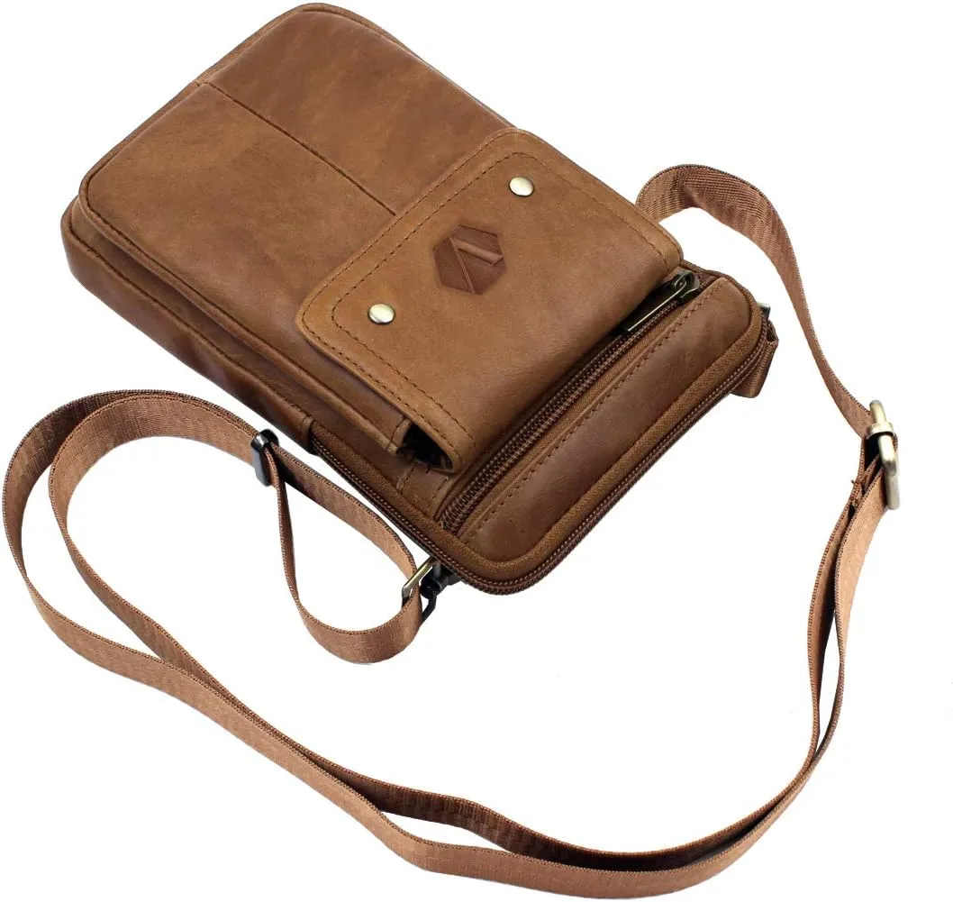 Mini Leather Messenger Bag Cellphone Shoulder Bag Pocket Money Purse Pouch Tool Bag Fanny Pack for Men Women