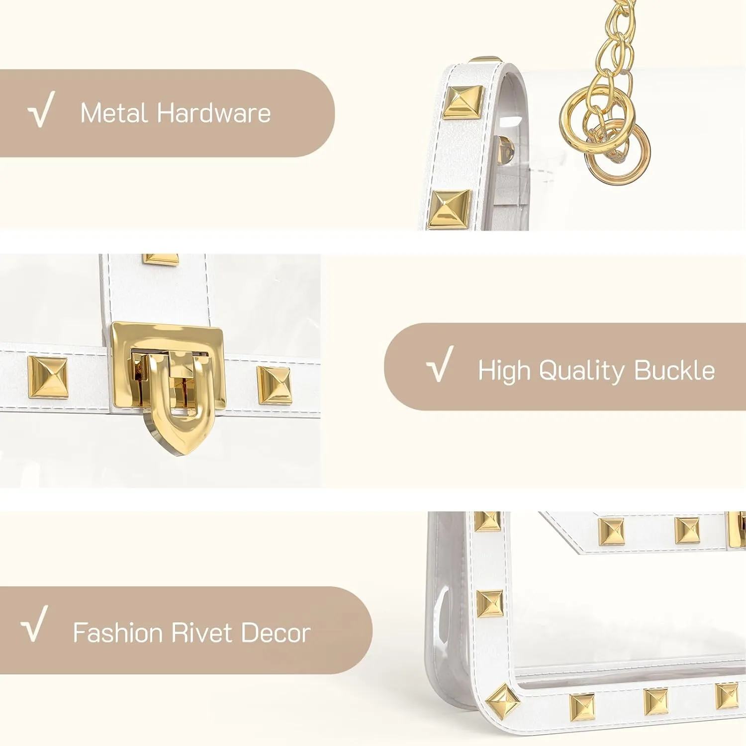 Missnine Clear Bag for Stadium Events Clear Crossbody Purse Stadium Approved Women Transparent Shoulder Bag for Concerts