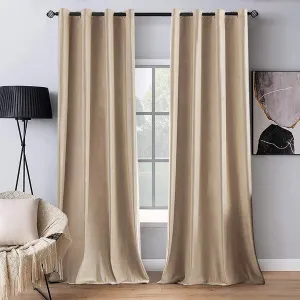 MIULEE 2 Panels Blackout Velvet Curtains Solid Soft Grommet Camel Beige Curtains Thermal Insulated Soundproof Room Darkening Curtains/Drapes/Panels for Living Room Bedroom 52 x 90 Inch