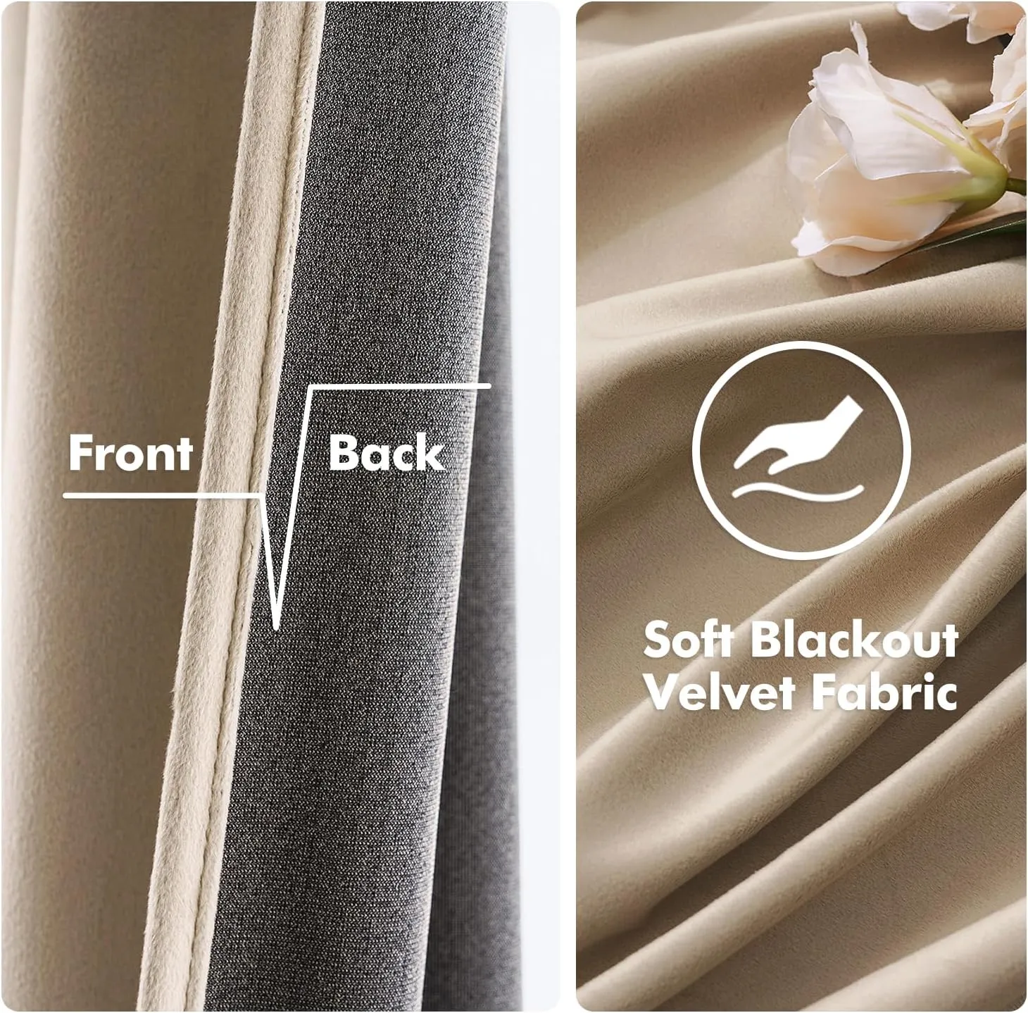 MIULEE 2 Panels Blackout Velvet Curtains Solid Soft Grommet Camel Beige Curtains Thermal Insulated Soundproof Room Darkening Curtains/Drapes/Panels for Living Room Bedroom 52 x 90 Inch
