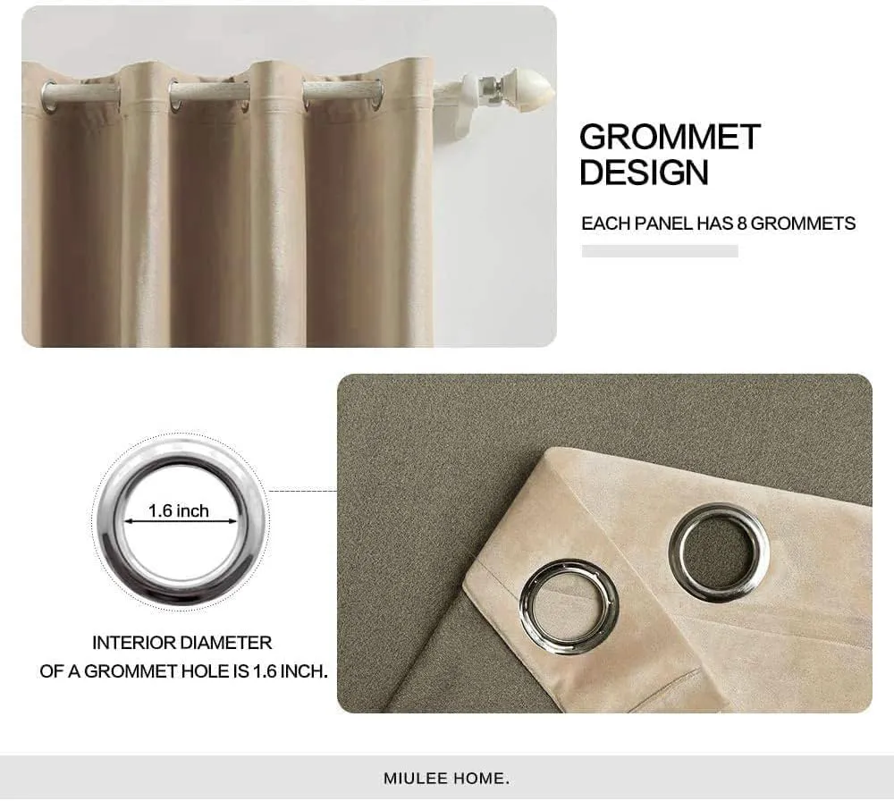 MIULEE 2 Panels Blackout Velvet Curtains Solid Soft Grommet Camel Beige Curtains Thermal Insulated Soundproof Room Darkening Curtains/Drapes/Panels for Living Room Bedroom 52 x 90 Inch
