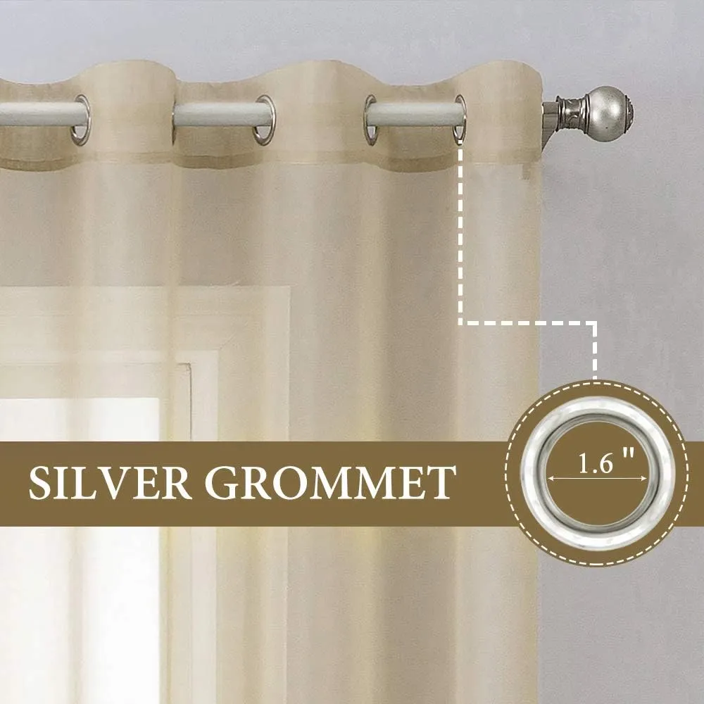 MIULEE 2 Panels Solid Color Beige Sheer Curtains Elegant Grommet Window Voile Panels/Drapes/Treatment for Bedroom Living Room (54X63 Inch)