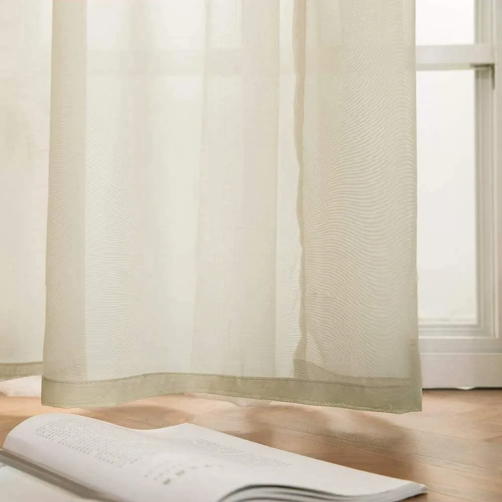 MIULEE 2 Panels Solid Color Beige Sheer Curtains Elegant Grommet Window Voile Panels/Drapes/Treatment for Bedroom Living Room (54X63 Inch)