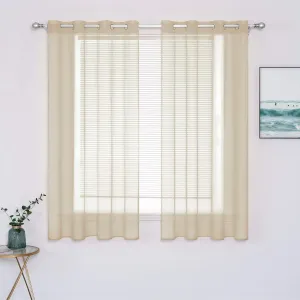 MIULEE 2 Panels Solid Color Beige Sheer Curtains Elegant Grommet Window Voile Panels/Drapes/Treatment for Bedroom Living Room (54X63 Inch)