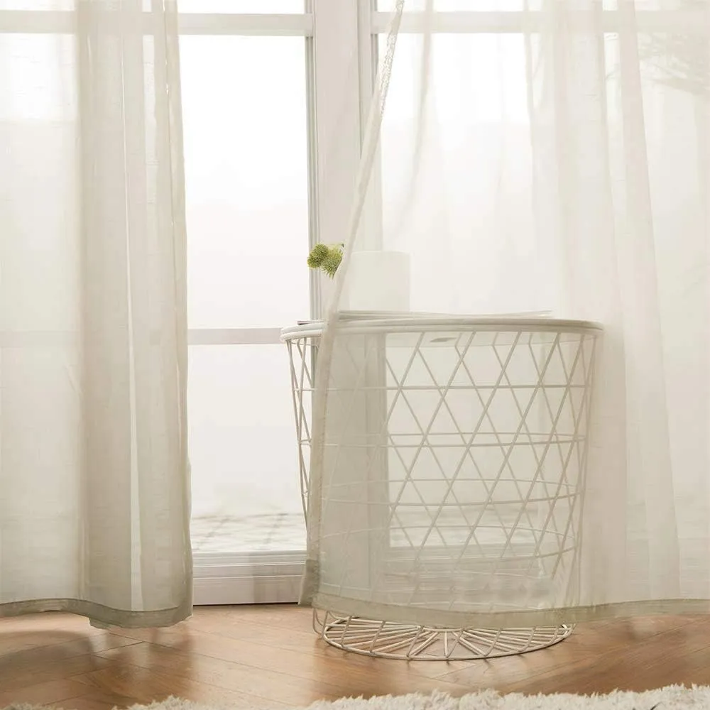 MIULEE 2 Panels Solid Color Beige Sheer Curtains Elegant Grommet Window Voile Panels/Drapes/Treatment for Bedroom Living Room (54X63 Inch)