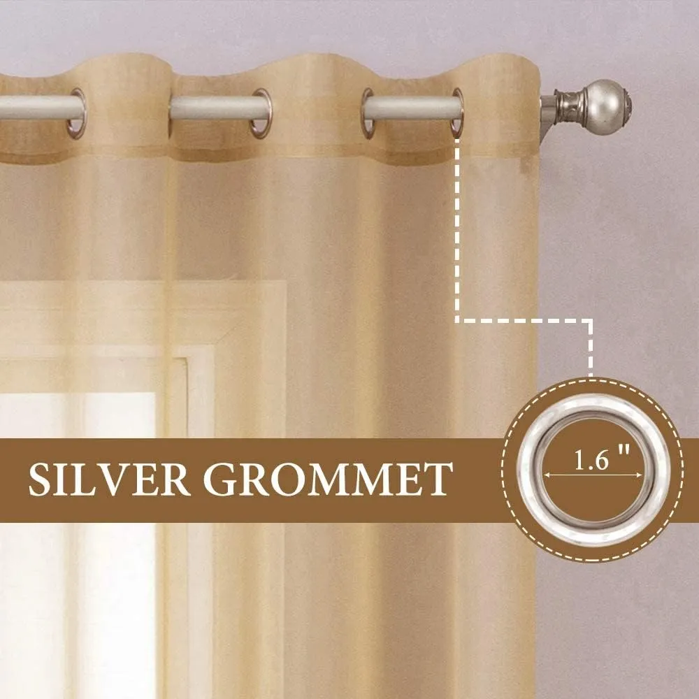 MIULEE 2 Panels Solid Color Taupe Brown Sheer Curtains Elegant Grommet Window Voile Panels/Drapes/Treatment for Bedroom Living Room (54X63 Inch)