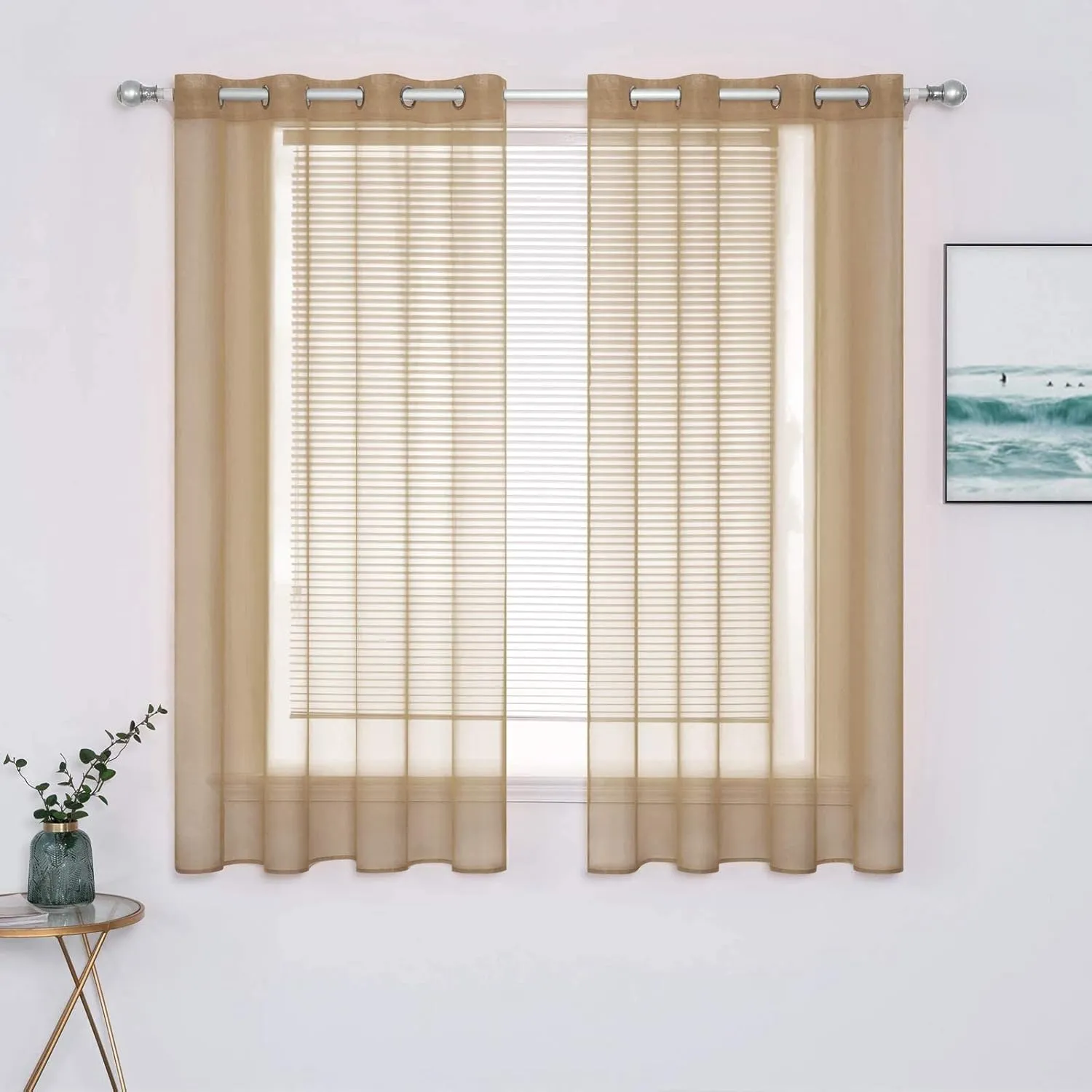 MIULEE 2 Panels Solid Color Taupe Brown Sheer Curtains Elegant Grommet Window Voile Panels/Drapes/Treatment for Bedroom Living Room (54X63 Inch)