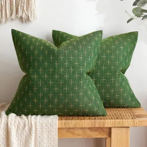 MIULEE Pack of 2 Christmas Decorative Burlap Linen Throw Pillow Covers Modern Farmhouse Pillowcase Rustic Woven Textured Cushion Cover for Sofa Couch Bed 18x18 Inch Army Green