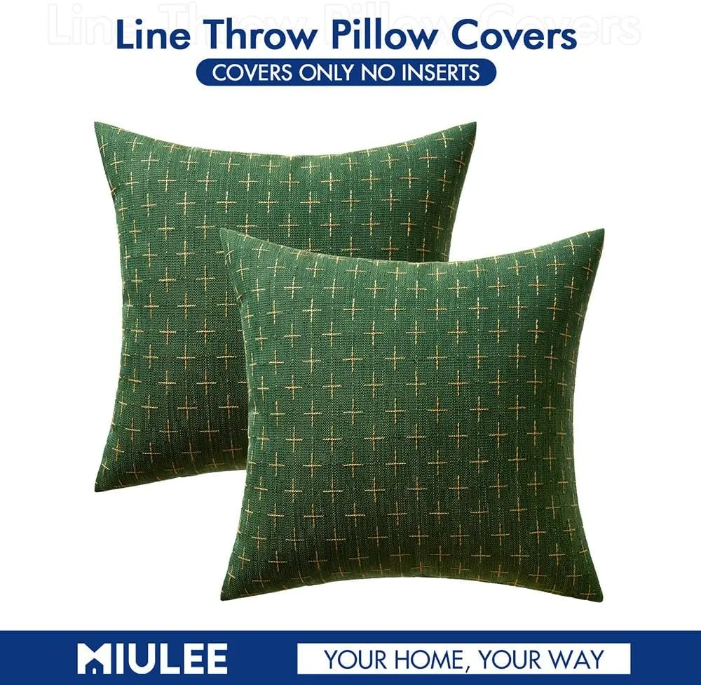 MIULEE Pack of 2 Christmas Decorative Burlap Linen Throw Pillow Covers Modern Farmhouse Pillowcase Rustic Woven Textured Cushion Cover for Sofa Couch Bed 18x18 Inch Army Green