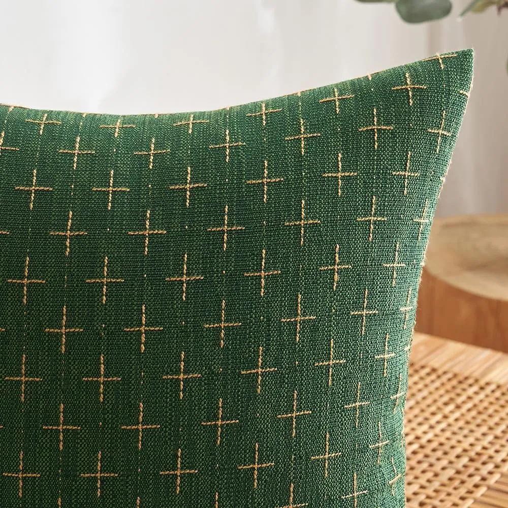 MIULEE Pack of 2 Christmas Decorative Burlap Linen Throw Pillow Covers Modern Farmhouse Pillowcase Rustic Woven Textured Cushion Cover for Sofa Couch Bed 18x18 Inch Army Green