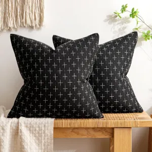 MIULEE Pack of 2 Decorative Burlap Linen Outdoor Throw Pillow Covers Modern Farmhouse Vintage Pillowcase Rustic Woven Textured Cushion Cover for Sofa Couch Bed 18x18 Inch Black